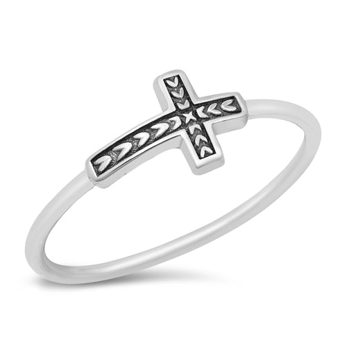 Silver Filigree Sideways Cross Ring