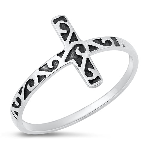 Silver Filigree Sideways Cross Ring