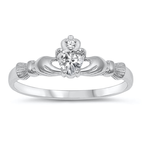 Silver Claddagh Heart CZ Ring