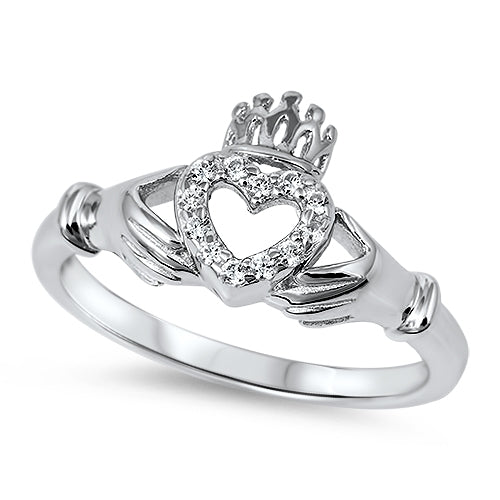 Silver Claddagh Heart CZ Ring