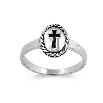 Silver Oval Cross Ring