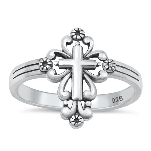 Silver Filigree Cross Ring