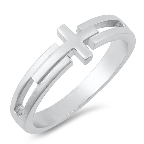 Silver Sideways Cross Ring