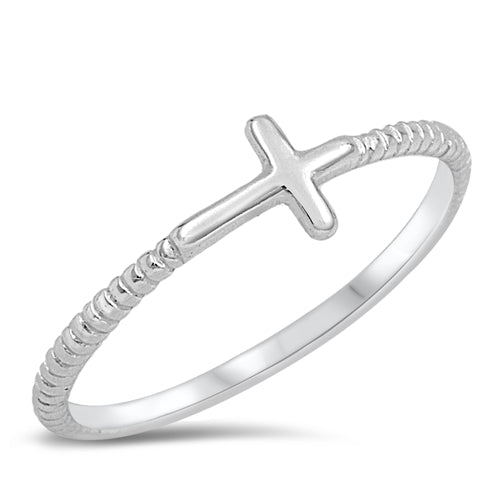 Silver Sideways Cross Ring