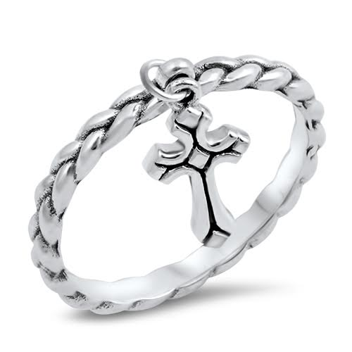 Silver Dangling Cross Rope Ring