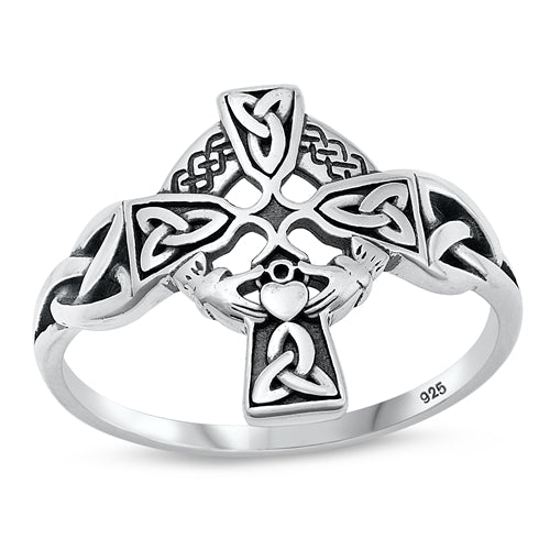 Silver Claddagh Cross Ring