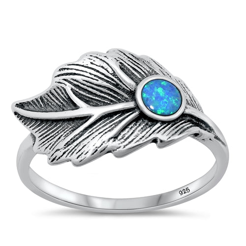 Silver Blue Lab Opal Ring - Leaf