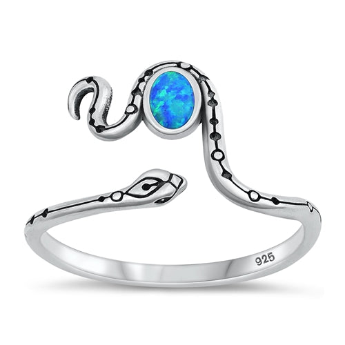 Silver Blue Lab Opal Ring - Snake