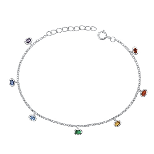 Silver Oval Multi Colored CZ Bracelet