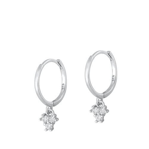 Silver Hoop Charm CZ Earrings