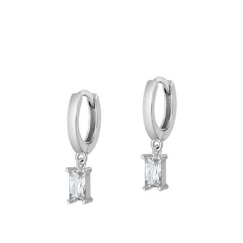 Silver Hoop Charm CZ Earrings