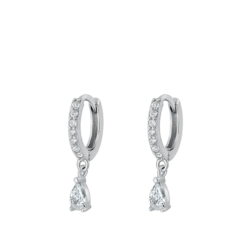 Silver Hoop Teardrop Charm CZ Earrings