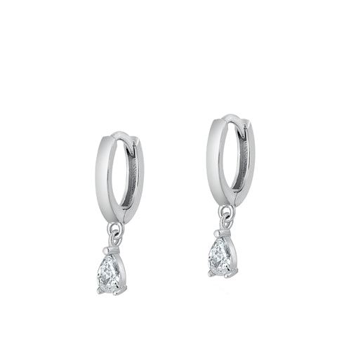 Silver Hoop Teardrop Charm CZ Earrings