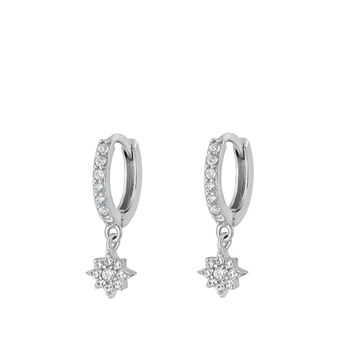 Silver Hoop Star Charm CZ Earrings