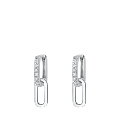 Silver Rectangular Hoop CZ Earrings