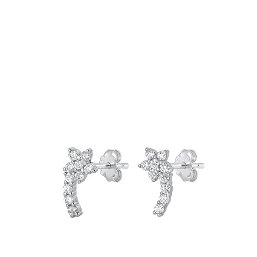 Silver Flower CZ Earrings