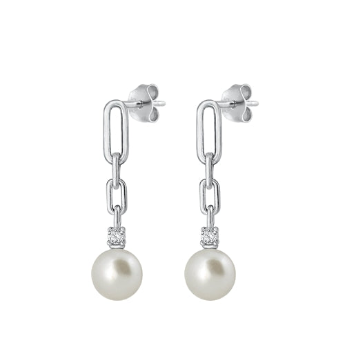 Silver Pearl CZ Earrings