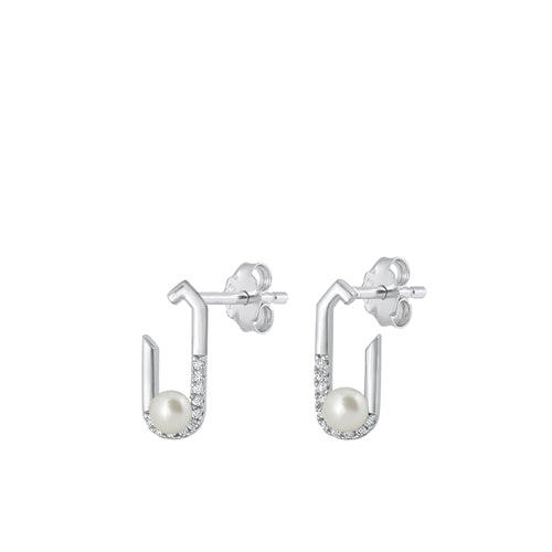 Silver Pearl CZ Earrings