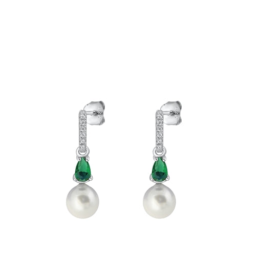 Silver Pearl CZ Earrings