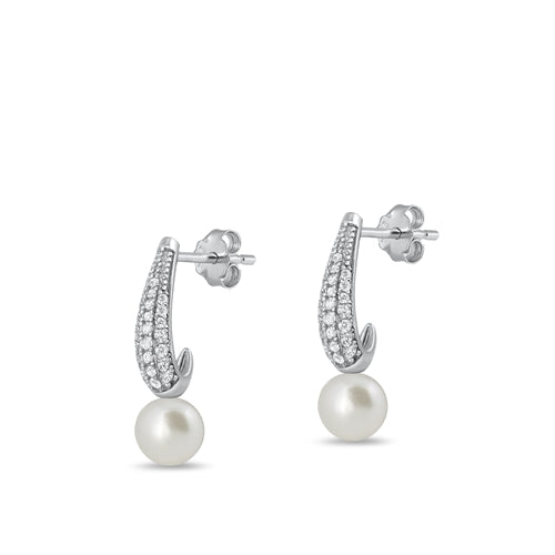 Silver Pearl CZ Earrings