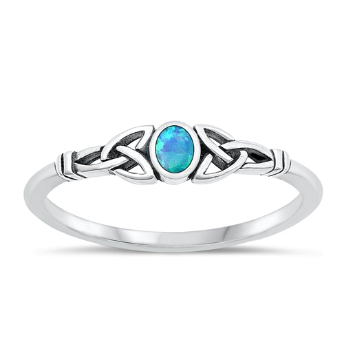 Silver Blue Opal Celtic Ring