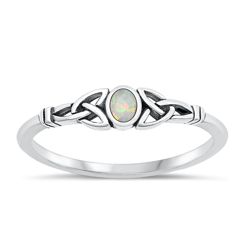 Silver White Opal Celtic Ring