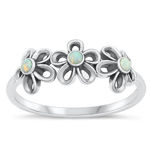 Silver White Opal Ring Flowers