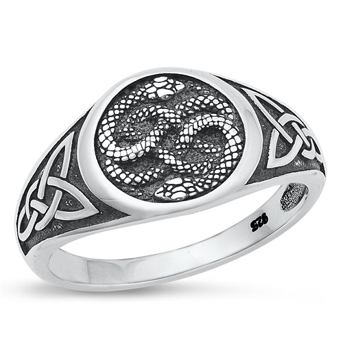 Silver Celtic Snakes Ring
