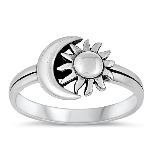 Silver Moon and Sun Ring