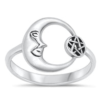 Silver Moon and Pentacle Ring