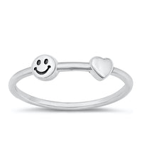 Silver Heart Happy Face Ring