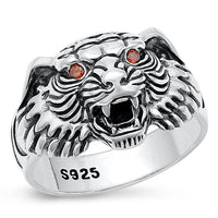 Silver Tiger Ring with Garnet CZ