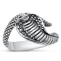 Silver Cobra Snake Ring with Garnet CZ