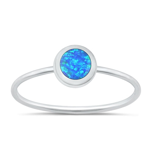 Silver Blue Opal Circle Ring