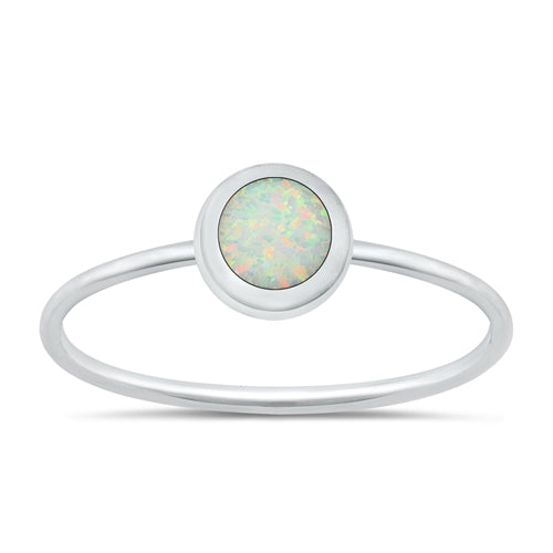 Silver White Opal Circle Ring